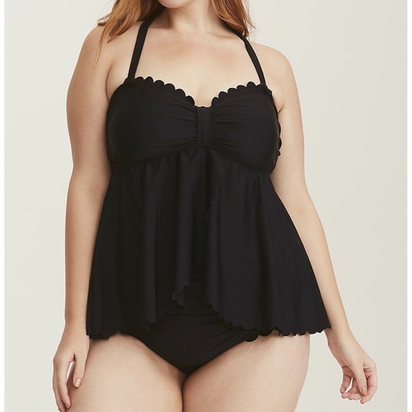 torrid Swim Torrid Black Scalloped Flyaway Tankini Plus Size X